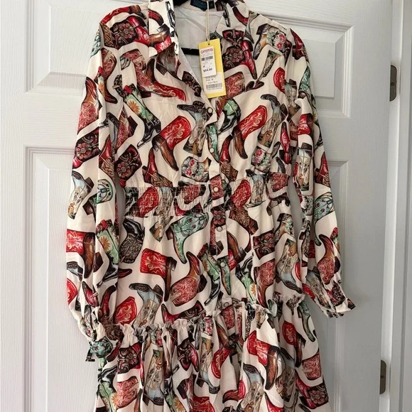 Colorful Cowboy Boot Print women’s dress - Picture 1 of 4